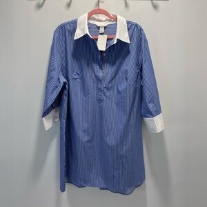 H&M Blue Striped Button Down Shirt Dress